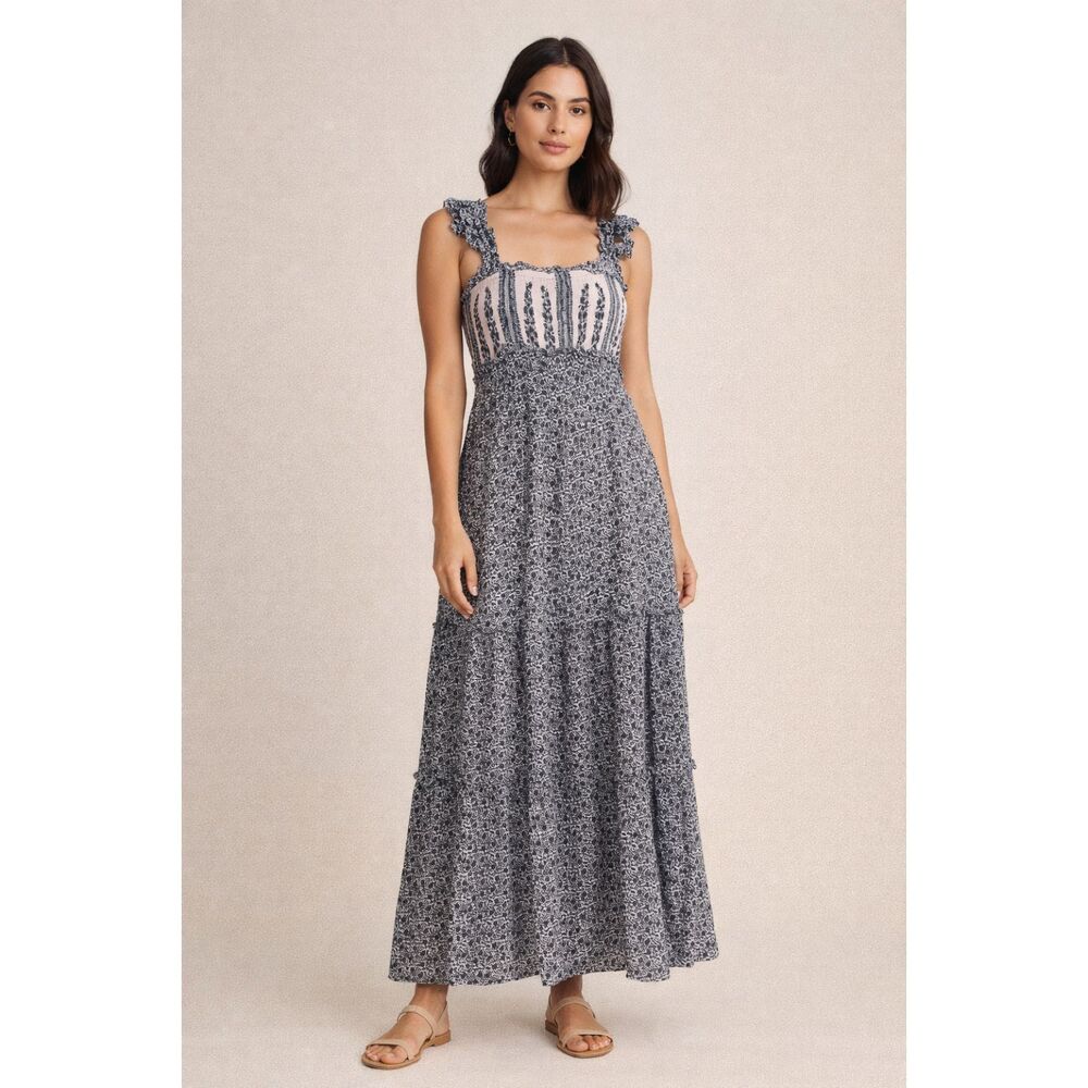 Jessica Simpson Floral Maxi Dress S Boho Cottagecore Tiered Ruffle